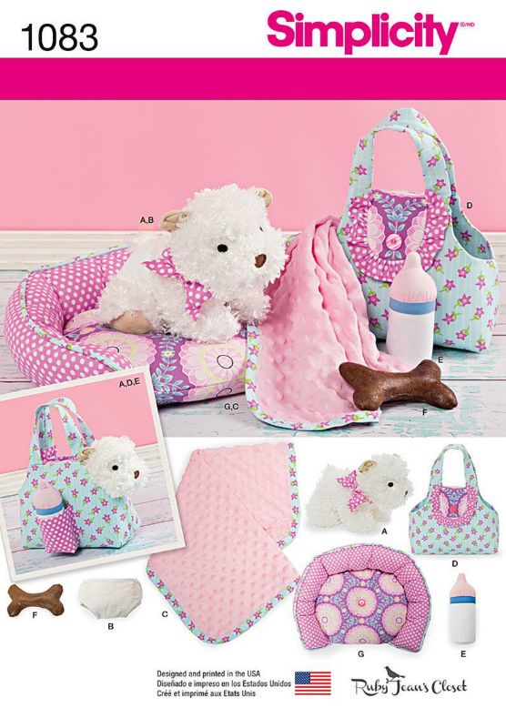 Picture of 23 SIMPLICITY 1083: STUFFED PUPPY, CARRIER, BED, BLANKET, BOTTLE & DIAPER