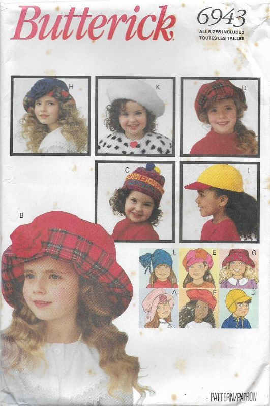 Picture of C353 BUTTERICK 6943: CHILDREN'S FASHION HATS SIZE S-L