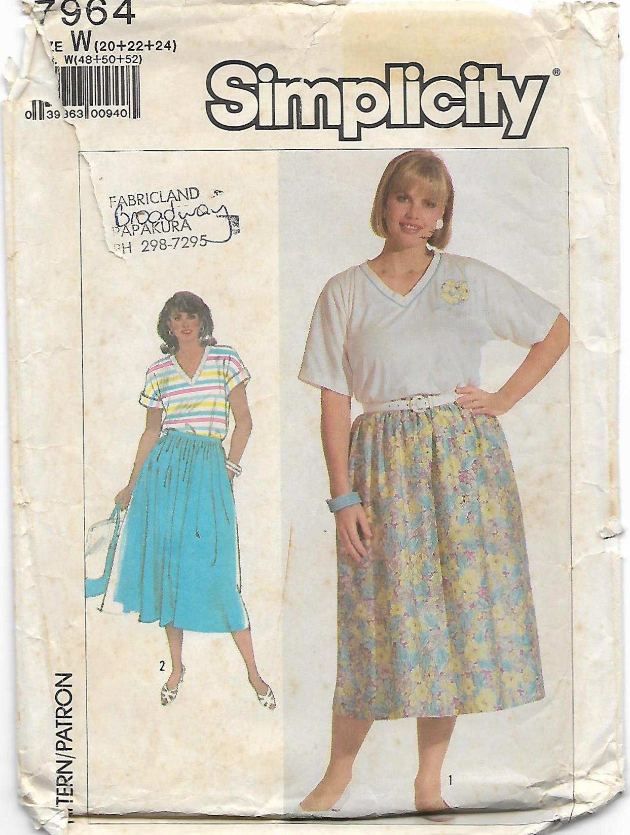 Budget Patterns. A6 SIMPLICITY 7964: SKIRT & TOP SIZE 20-24