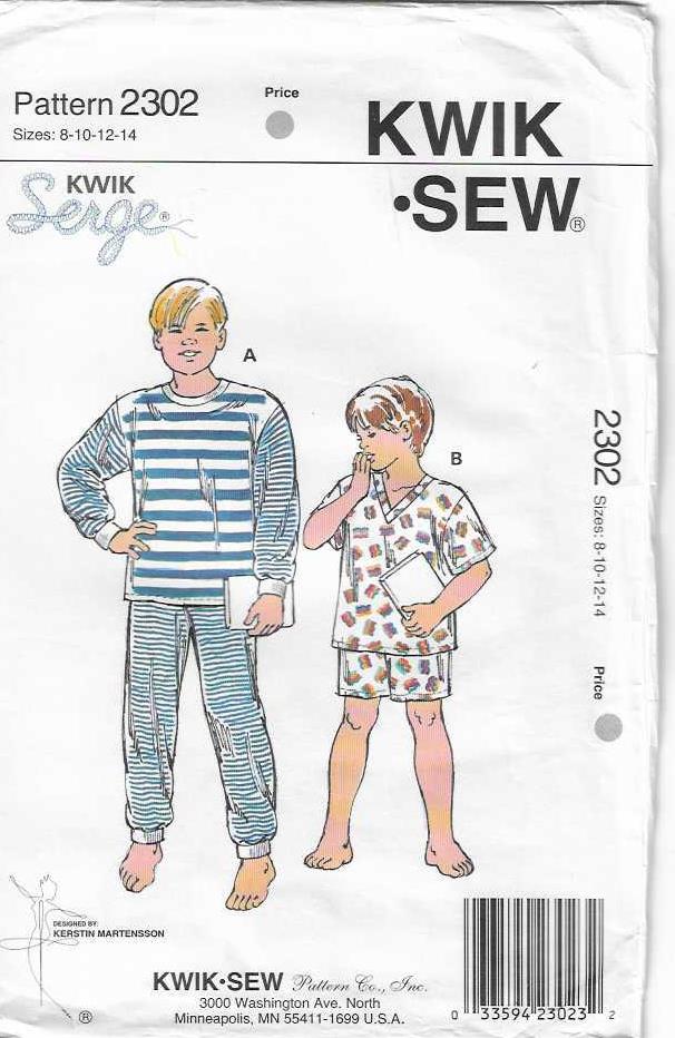 Budget Patterns. A2 KWIK*SEW 2302: BOYS PAJAMAS SIZE 8-14