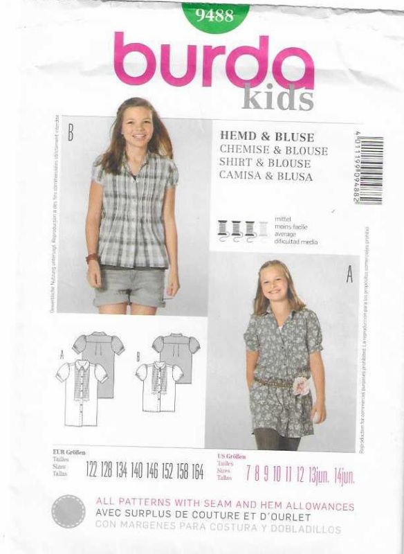 Picture of A17 BURDA 9488: GIRL'S TOP SIZE 7-14