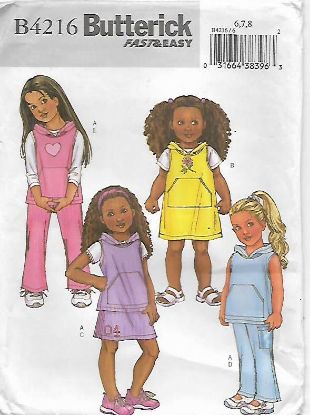 Picture of A71 BUTTERICK B4216:  CHILD TOP, DRESS,SKIRT & PANTS SIZE 6-8