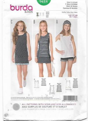 Picture of C266 BURDA 9418: GIRL'S TOP or DRESS SIZE 7-13