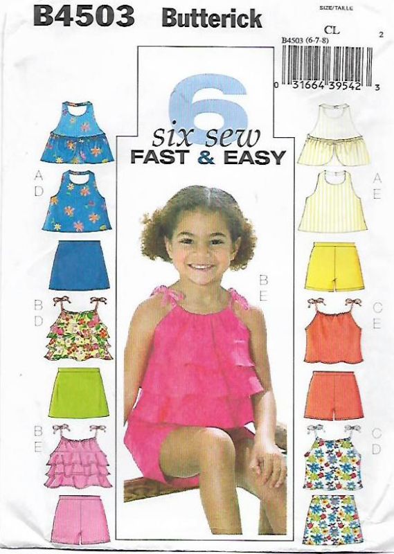Picture of C334 BUTTERICK B4503: GIRL'S TOPS, SKORT & SHORTS SIZE 6-8