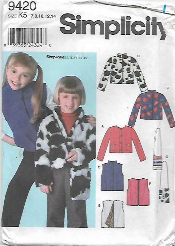 Picture of A120 SIMPLICITY 9420: GIRL'S JACKET, VEST & BAG SIZE 7-14