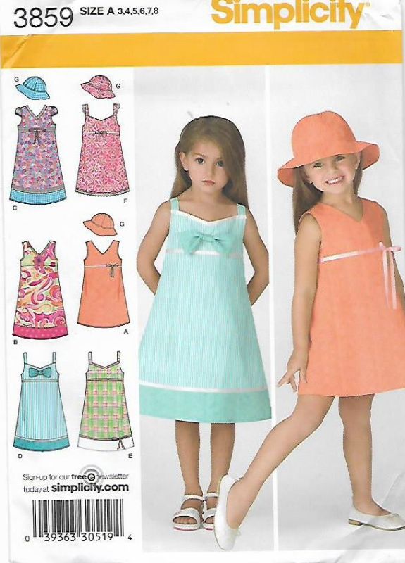 Picture of B141 SIMPLICITY 3859: GIRL'S DRESS & HAT SIZE 3-8