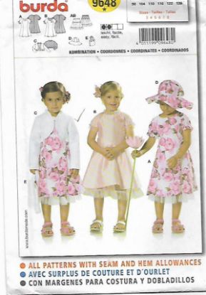 Picture of C323 BURDA 9648: GIRL'S DRESS, JACKET, HAT & BAGS SIZE 3-8