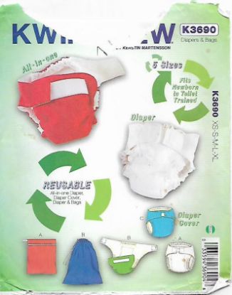 Picture of A139 KWIK*SEW K3690: BABY DIAPERS, COVER & BAG SIZE XS-XL 