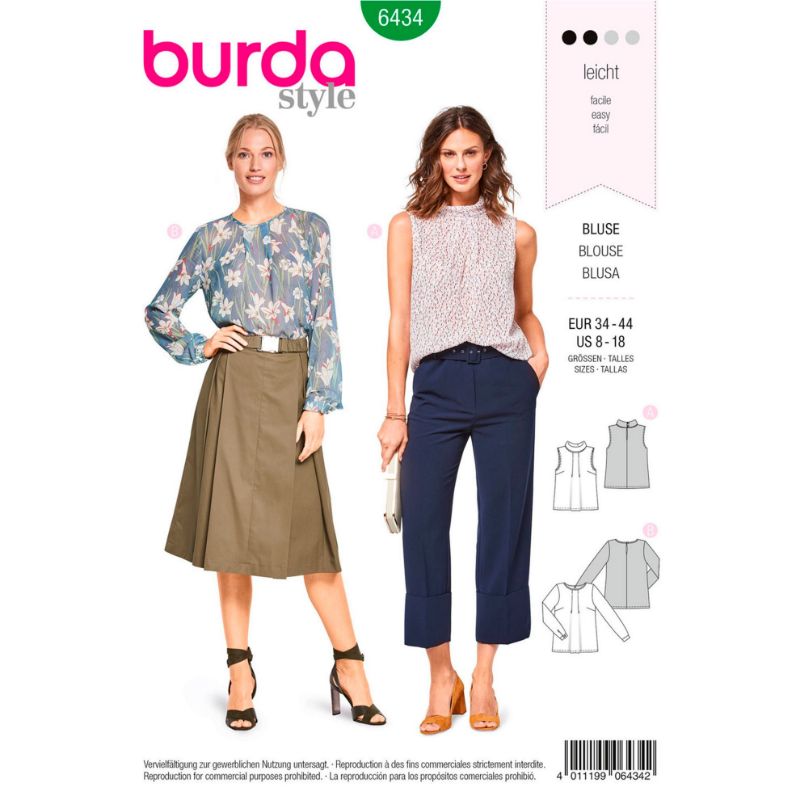 Picture of B121 BURDA 6434: TOPS SIZE 8-18