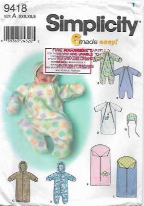 Picture of F6 SIMPLICITY 9418: BABIES BUNTING, HAT & BLANKET SIZE XXS -S