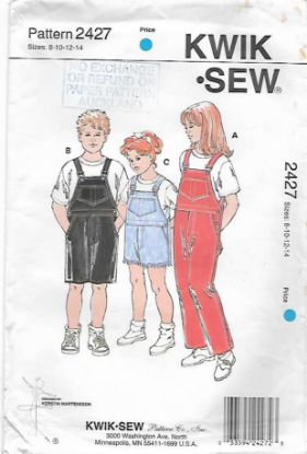 Picture of F8 KWIK*SEW 2427: BOYS & GIRLS OVERALLS SIZE 8-14